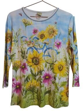 Jess & Jane Women's Sunny Ride Cotton Tee Shirt Top Novelty Size M